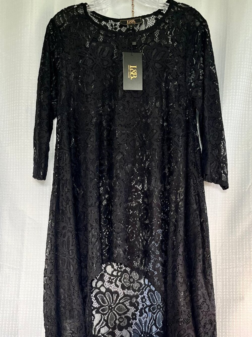 Lucky & Blessed (LB) Black Floral Lace High-Low Maxi Dress size S NWT